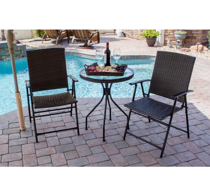 AZ Patio Heaters Three Piece Patio Set in Dark Brown Wicker - Lifestyle