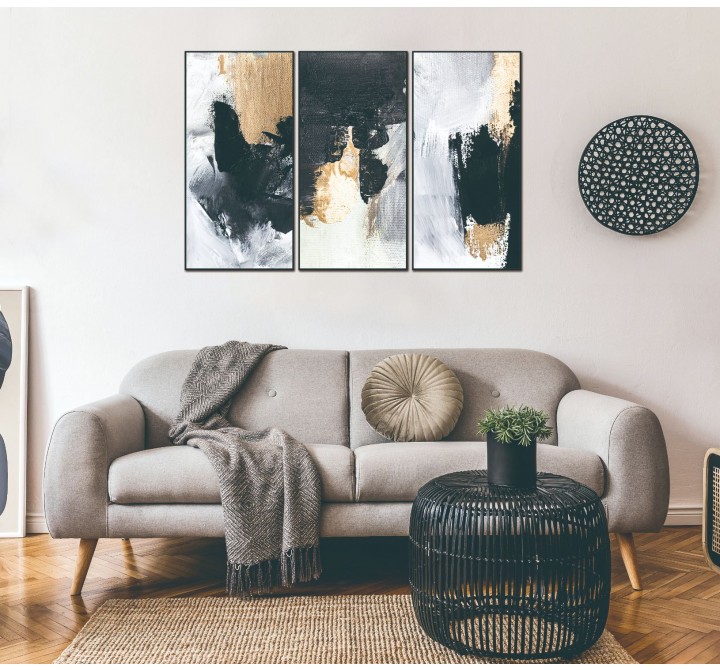Whiteline Modern Living Inez 3-Piece 48"x28" (each) Canvas Wall Art With Black PS Frame - Lifestyle