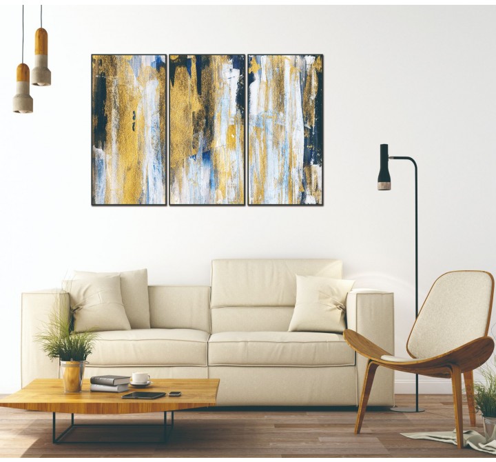 Whiteline Modern Living Oro 3-Piece 48"x28" (each) Canvas Wall Art With Black PS Frame - Lifestyle