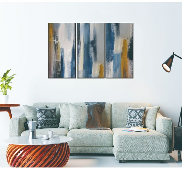 Whiteline Modern Living Indie 3-Piece 48"x28" (each) Canvas Wall Art With Black PS Frame - Lifestyle