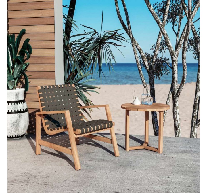 Axelle Teak Outdoor Woven Chat Armchair - Lifestyle