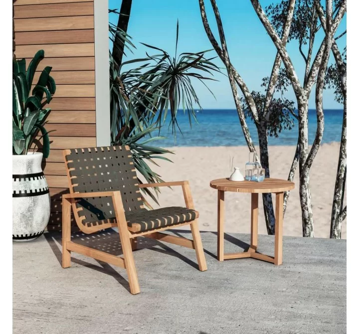 Axelle Teak Outdoor Woven Chat Armchair - Lifestyle