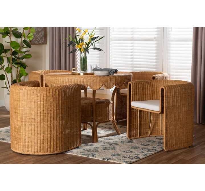 Baxton Bali and Pari Ayumi 5-piece Round Rattan Dining Set  - Lifestyle