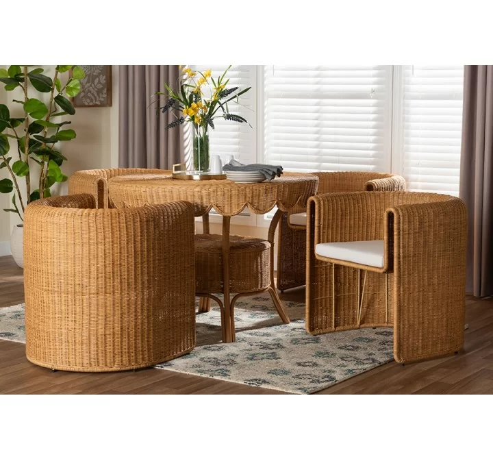 Baxton Bali and Pari Ayumi 5-piece Round Rattan Dining Set  - Lifestyle