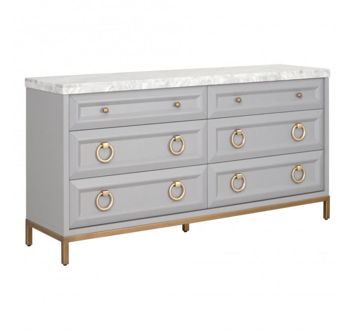 Azure Carrera 6-Drawer Double Dresser in Dove Gray - Front Side Angle