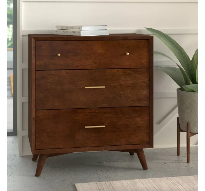 Alpine Furniture Flynn Mid Century Modern 3 Drawer Small Chest, Walnut - Lifestyle