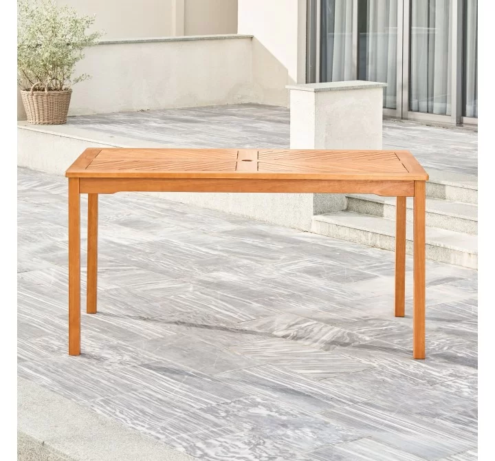 Vifah Olina Honey Fish Bone Eucalyptus Wooden Patio Dining Table, Front Angle