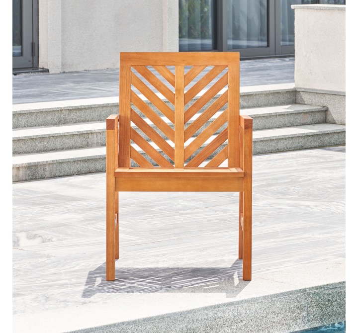 Vifah Olina Honey Fish Bone Eucalyptus Wooden Outdoor Dining Armchair, Front Angle
