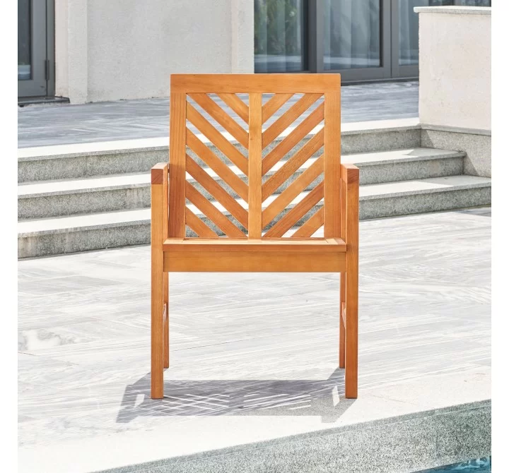 Vifah Olina Honey Fish Bone Eucalyptus Wooden Outdoor Dining Armchair, Front Angle