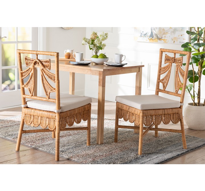 Baxton Studio bali & pari Abia Natural Rattan 2-Piece Dining Chair Set