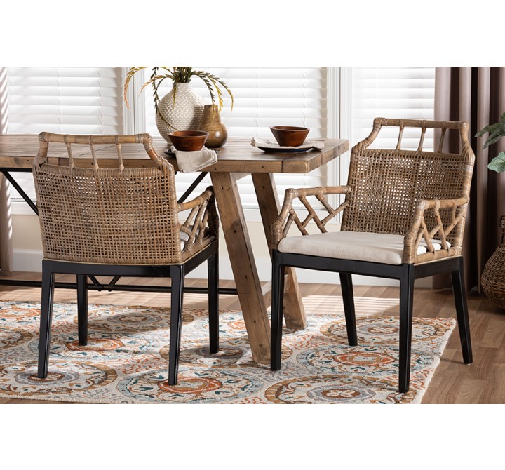 bali & pari Abiel Natural Rattan 2-Piece Dining Armchair Set with Cushion - lifestyle