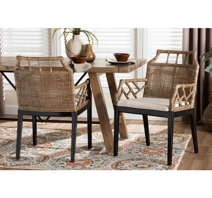 bali & pari Abiel Natural Rattan 2-Piece Dining Armchair Set with Cushion - lifestyle