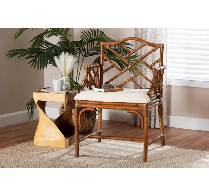 bali & pari Aella Marbled Tortoise Natural Rattan Dining Chair - lifestyle