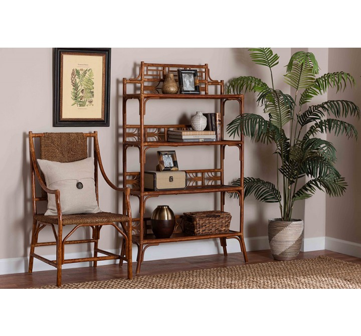 bali & pari Aleya Marbled Tortoise Natural Rattan Display Shelf - lifestyle