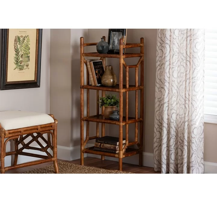 bali & pari Basile Marbled Tortoise Natural Rattan Display Shelf - lifestyle