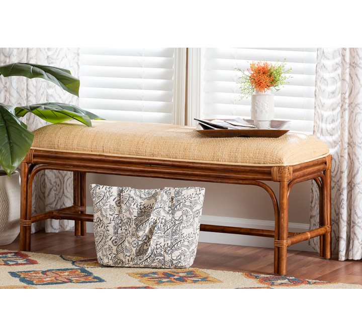 bali & pari Belen Marbled Tortoise Natural Rattan Bench - lifestyle