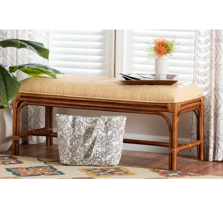 bali & pari Belen Marbled Tortoise Natural Rattan Bench - lifestyle