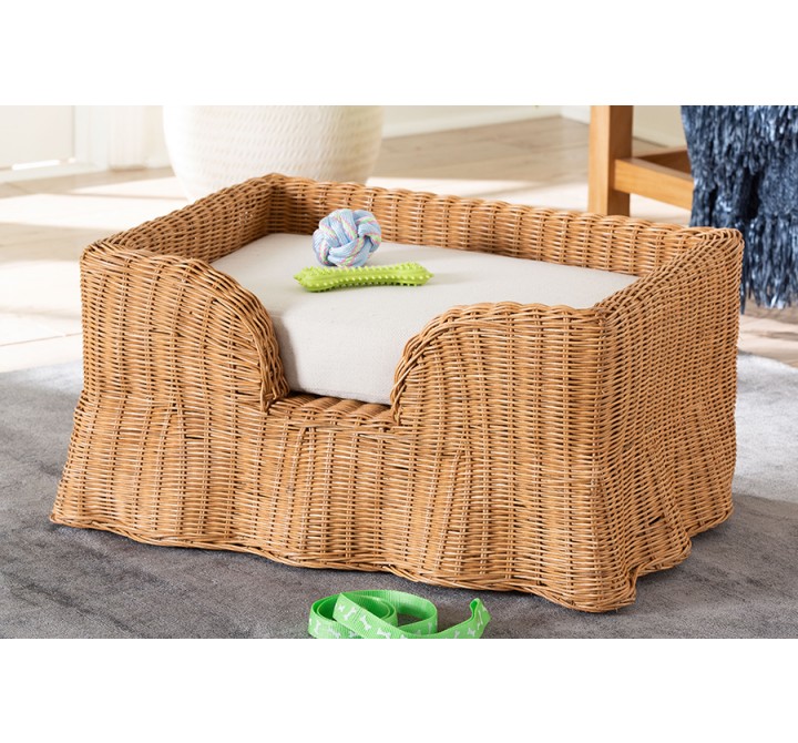 bali & pari Belita Natural Rattan Pet Bed with Scalloped Base - lifestyle