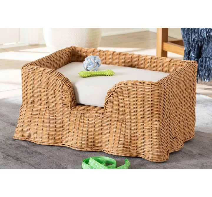 bali & pari Belita Natural Rattan Pet Bed with Scalloped Base - lifestyle