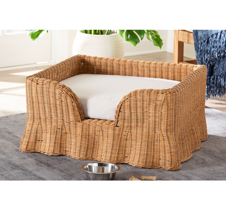 bali & pari Belita Natural Rattan Large Pet Bed with Scalloped Base - lifestyle