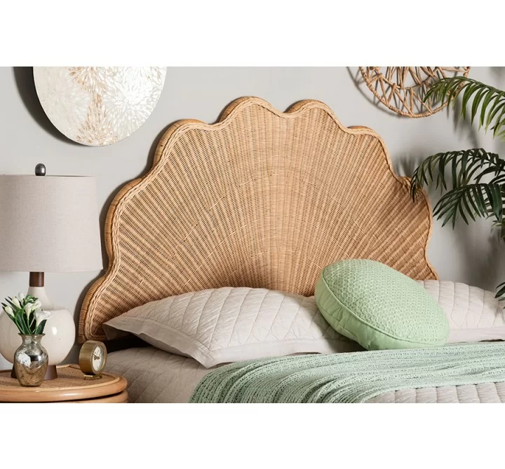 bali & pari Callias Natural Rattan Scalloped Headboard with Sunburst Weave - Lifestyle