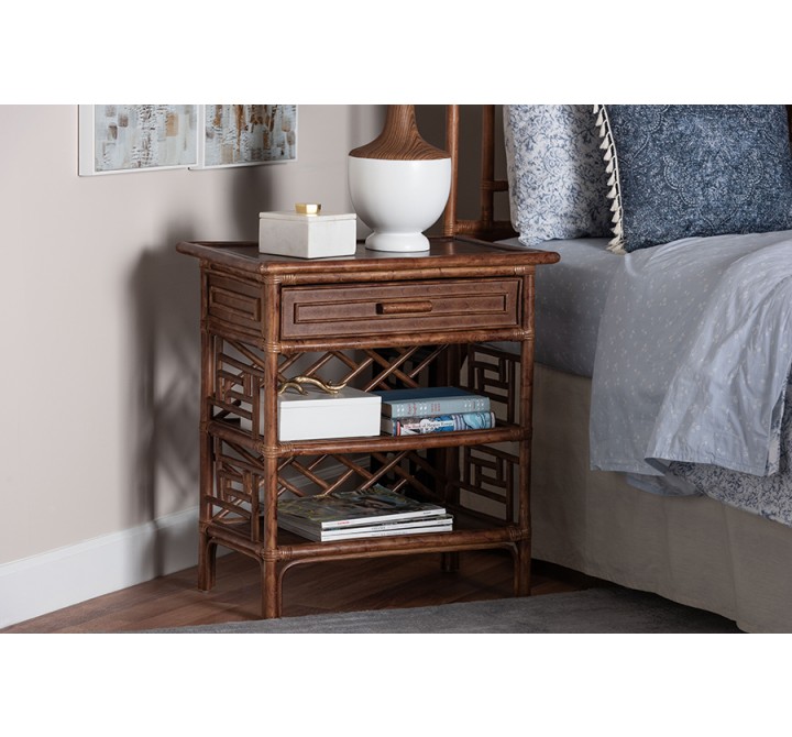 bali & pari Daemyn Marbled Tortoise Natural Rattan Nightstand - lifestyle