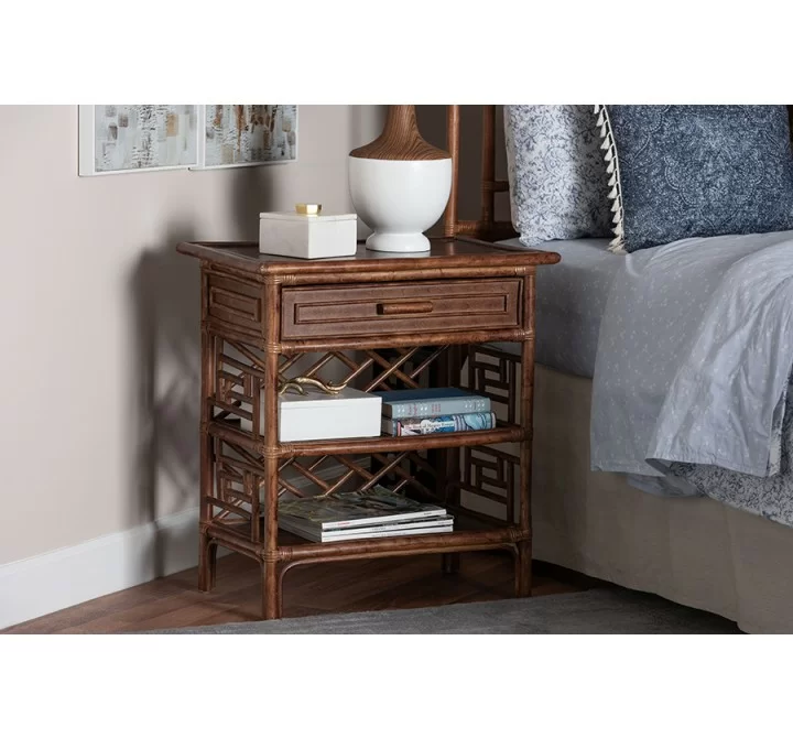 bali & pari Daemyn Marbled Tortoise Natural Rattan Nightstand - lifestyle