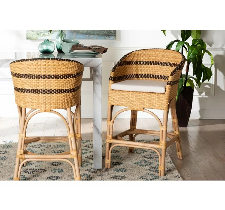 bali & pari Elma Rattan Counter Stool with Cushion - Lifestyle