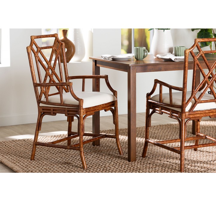 bali & pari Esmery Marbled Tortoise Natural Rattan Arm Dining Chair - lifestyle