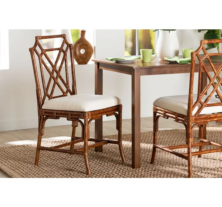 bali & pari Esmery Marbled Tortoise Natural Rattan Dining Chair - lifestyle