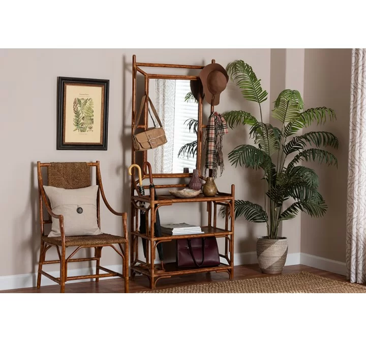 bali & pari Feyre Marbled Tortoise Natural Rattan Hall Tree - lifestyle