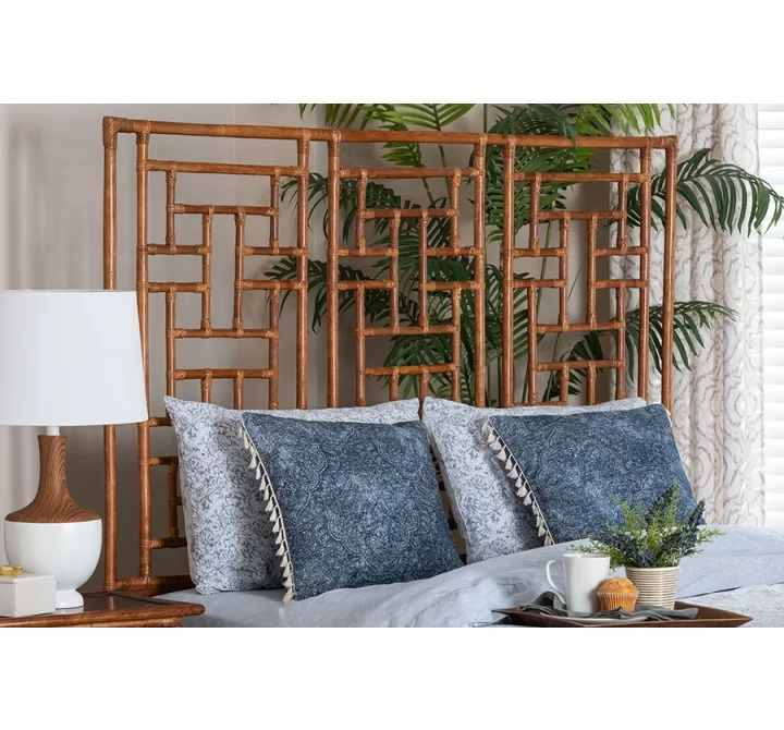 bali & pari Jamuna Marbled Tortoise Natural Rattan King Headboard - Lifestyle