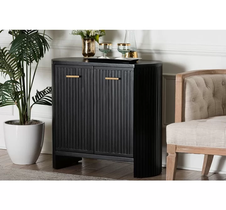 Baxton Studio bali & pari Keshet Fluted Wood Storage Cabinet 