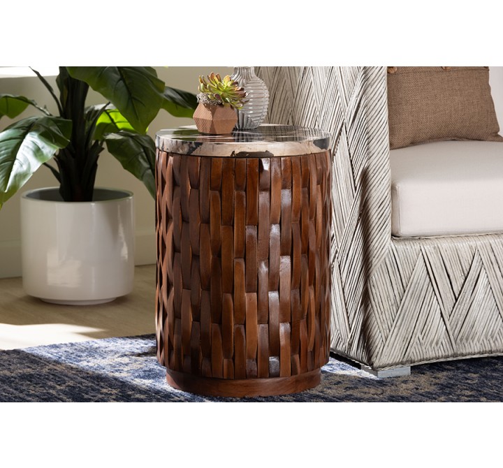 bali & pari Lavanya End Table with Petrified Wood Top - lifestyle