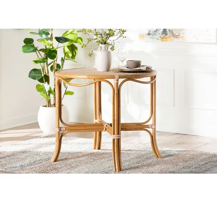 Baxton Studio bali & pari Mattie Natural Rattan Round Bistro Dining Table in White - lifestyle