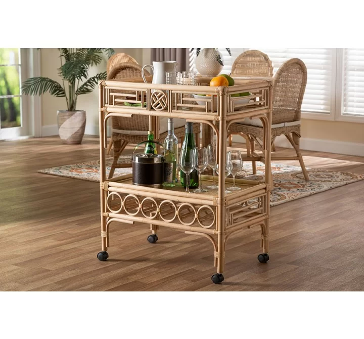 bali & pari Molina Natural Rattan Wine Cart - lifestyle