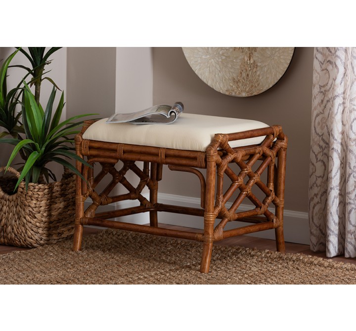 bali & pari Morley Marbled Tortoise Natural Rattan Ottoman -  - lifestyle