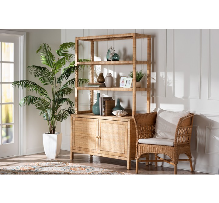 bali & pari Mortis Natural Rattan Open-Shelf Storage Cabinet - lifestyle