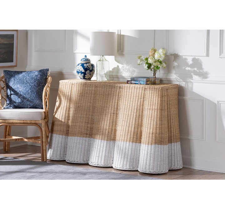 bali & pari Palm Scallop Natural Rattan Console Table - lifestyle