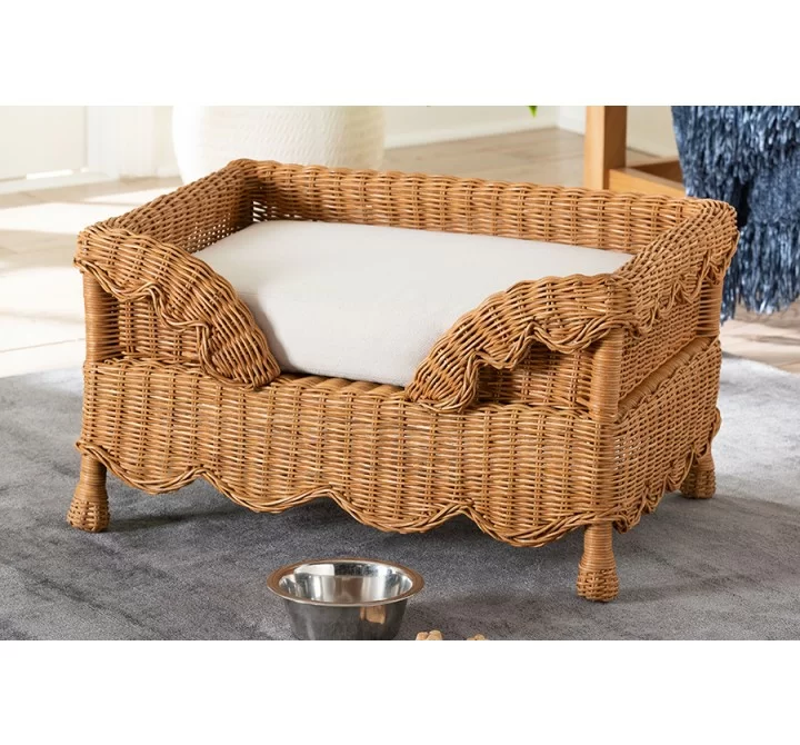 bali & pari Papina Natural Rattan Large Pet Bed with Scalloped Sides - lifestyle