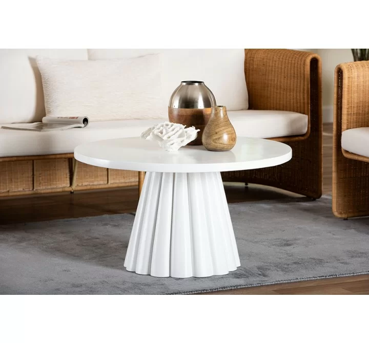 bali & pari Parvana Round Coffee Table with Fluted Pedestal Base - Lifestyle