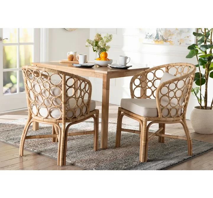 bali & pari Prisca Natural Rattan 2-Piece Dining Chair Set with Bubble Frame - lifestyle