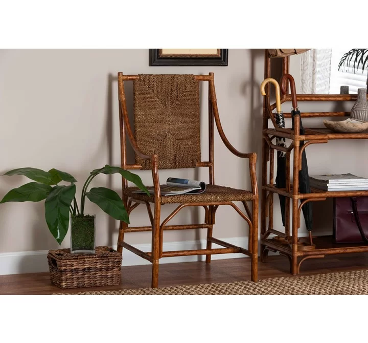 bali & pari Ramos Marbled Tortoise Natural Rattan and Seagrass Armchair - lifestyle