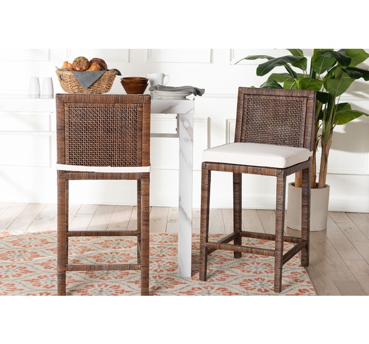  bali & pari Sofia Rattan Counter Stool with Mahogany Wood Frame - lifestyle