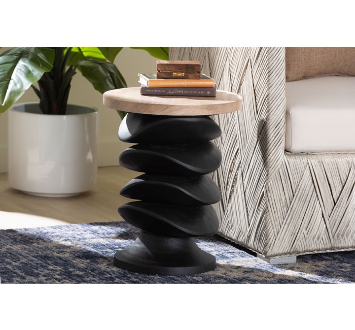 Baxton Studio bali & pari Ziva End Table with Petrified Wood Top