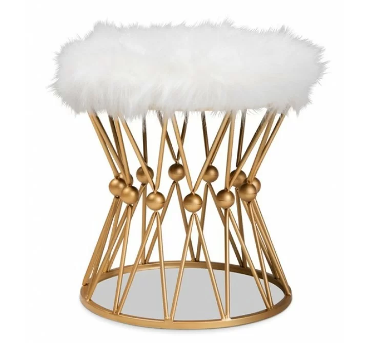 Baxton Studio Leonie White Faux Fur Upholstered Ottoman