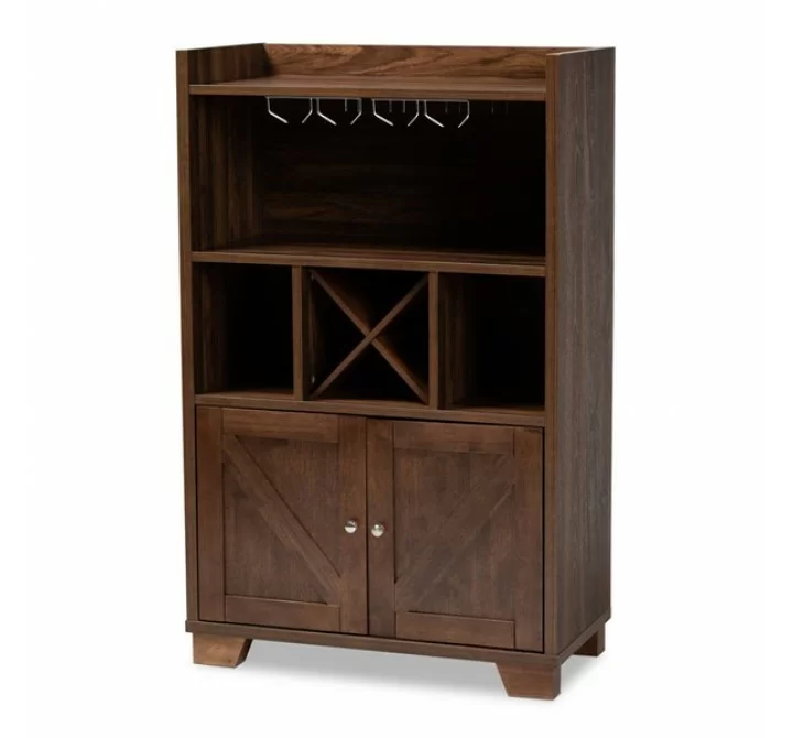 Baxton Studio Carrie Walnut Brown Wood Wine Storage Cabinet