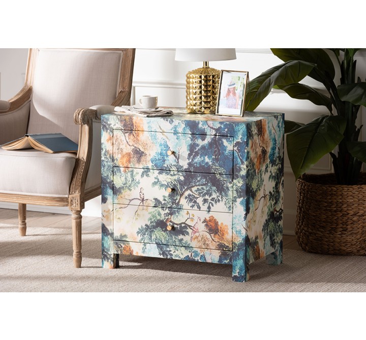 Baxton Studio Adeline End Table with Printed Nature Motif - lifestyle