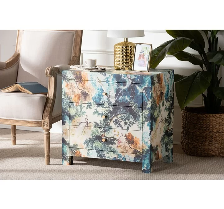 Baxton Studio Adeline End Table with Printed Nature Motif - lifestyle