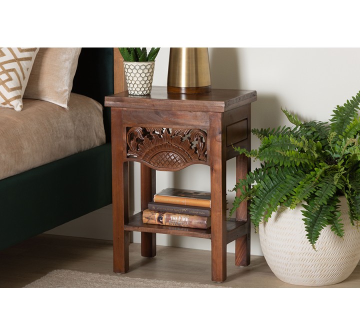 Baxton Studio bali & pari Alexandra Handcarved Mahogany Wood Nightstand - lifestyle